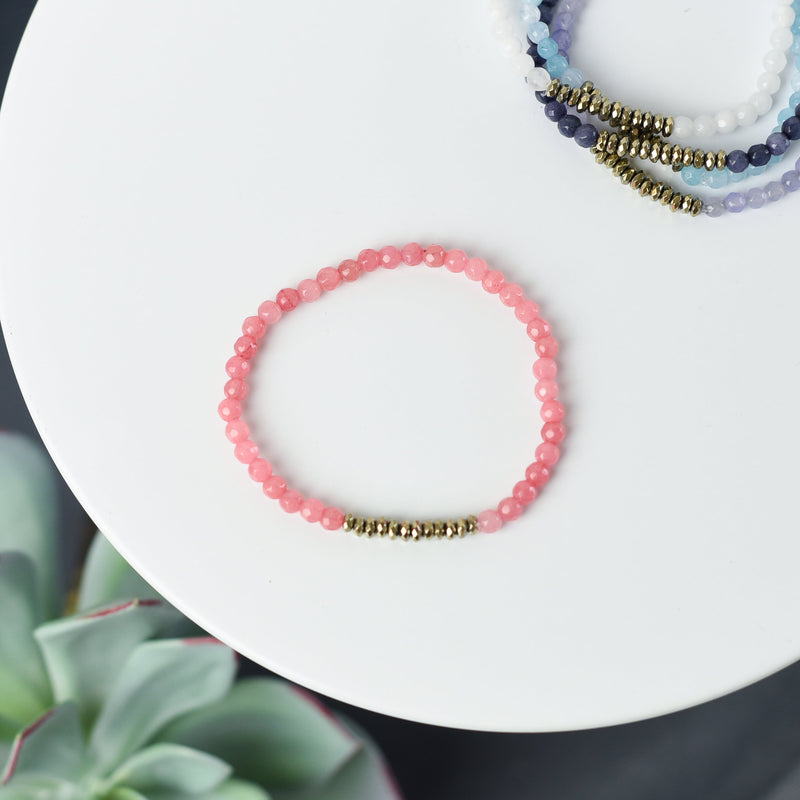 Luxe Collection: Kelly Hematite and Gemstone Stretch Bracelet-Coral-Lemons and Limes Boutique