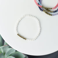 Luxe Collection: Kelly Hematite and Gemstone Stretch Bracelet-White-Lemons and Limes Boutique