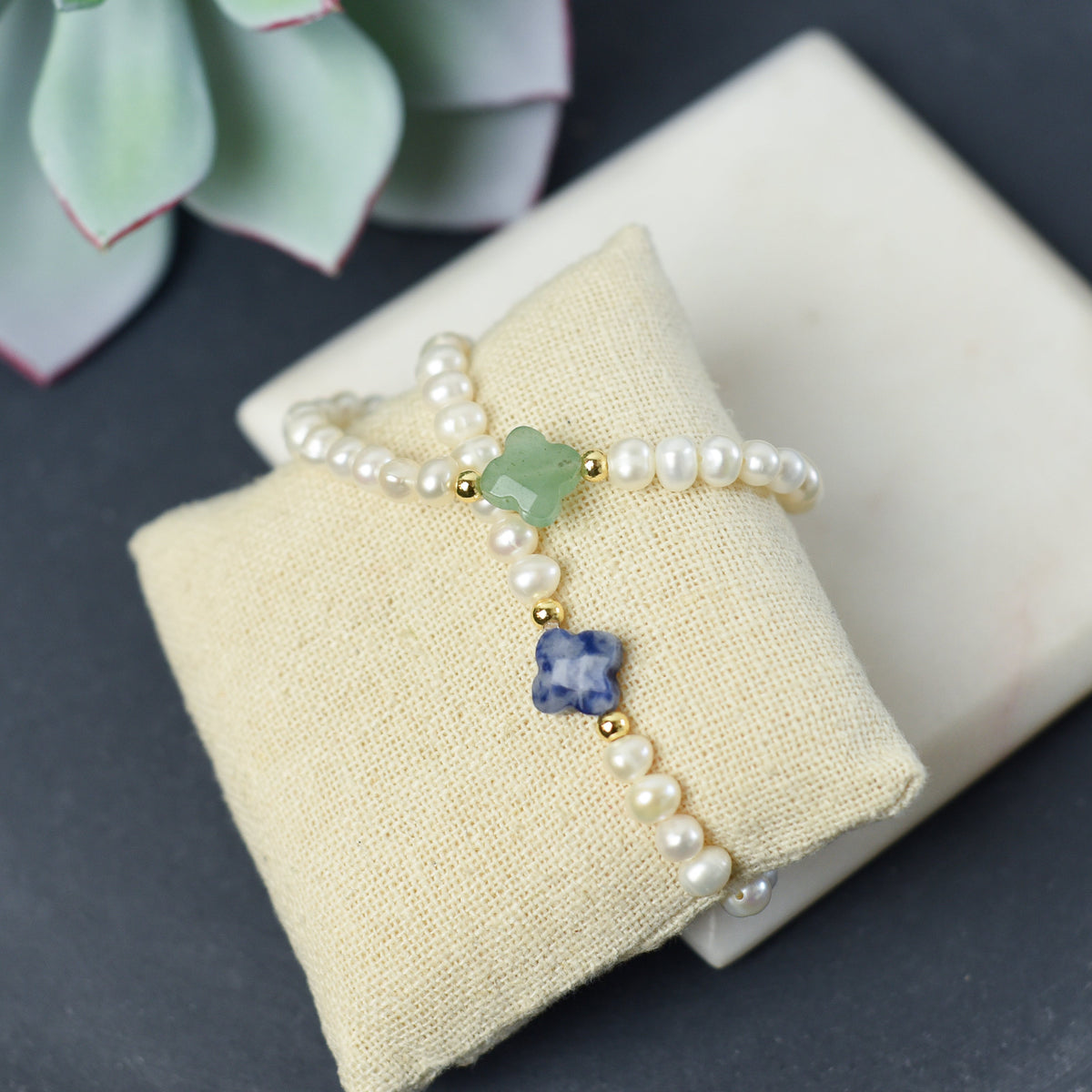 Lydia Pearl and Gemstone Stretch Bracelet--Lemons and Limes Boutique