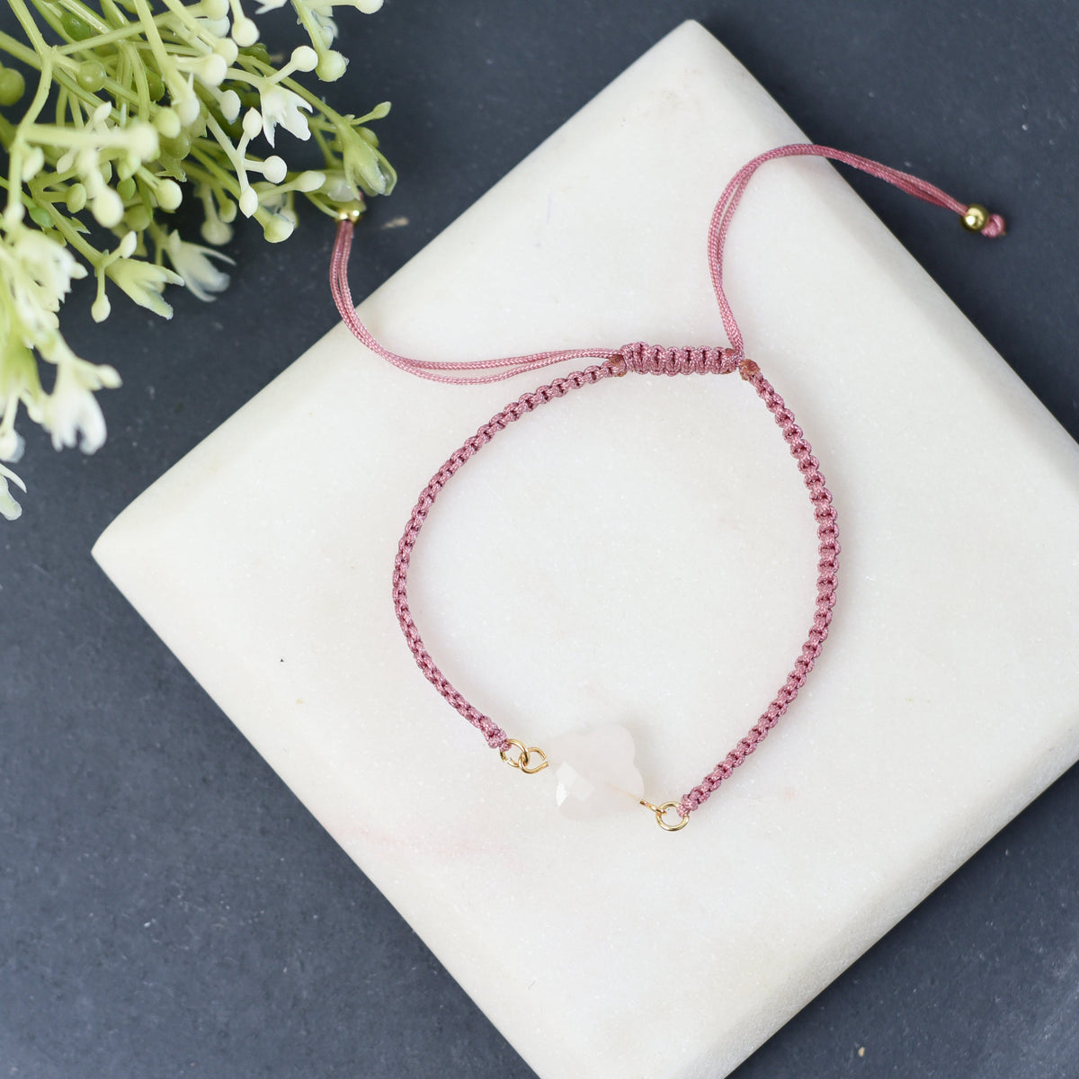 Megan Braided Natural Gemstone Bangle Bracelet-Rose Quartz-Lemons and Limes Boutique