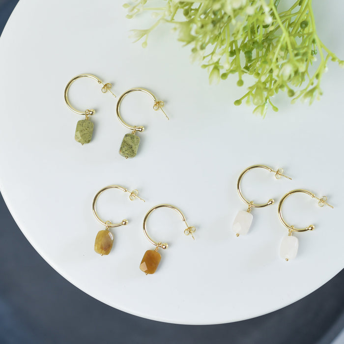 Luxe Clara Gemstone Drop Hoop Earrings--Lemons and Limes Boutique