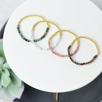 Taylor Gemstone and Gold Beaded Stretch Bracelet-Bracelets-Lemons and Limes Boutique