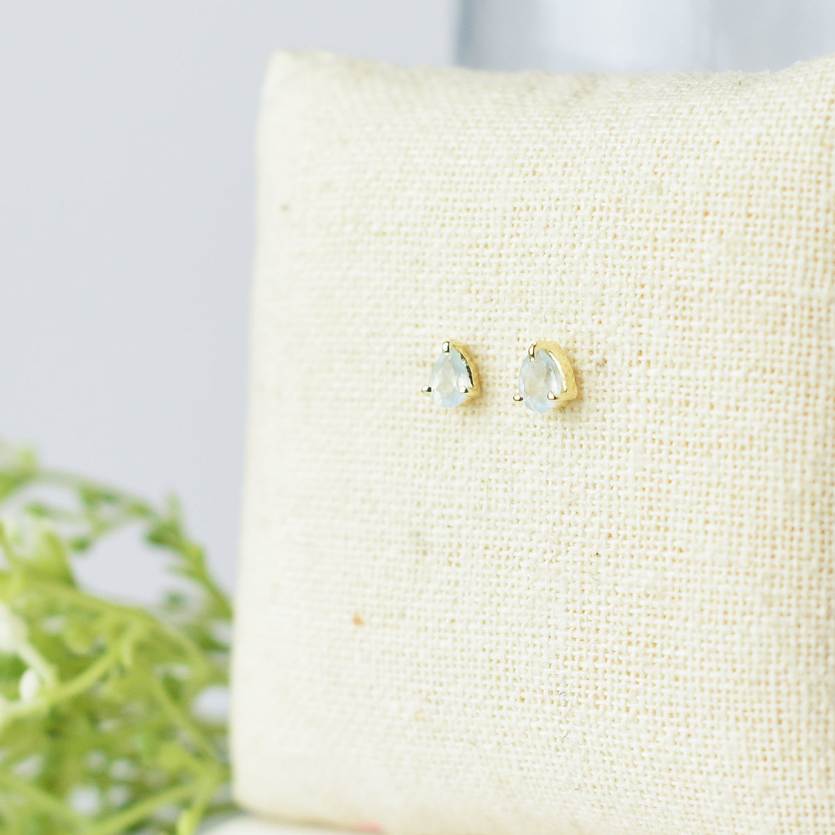 Gemstone Teardrop Stud Earrings-Aquamarine-March-Lemons and Limes Boutique