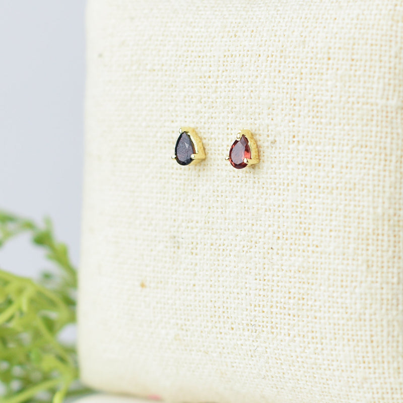 Luxe Collection: Birthstone Gemstone Stud Earrings-Garnet-January-Lemons and Limes Boutique