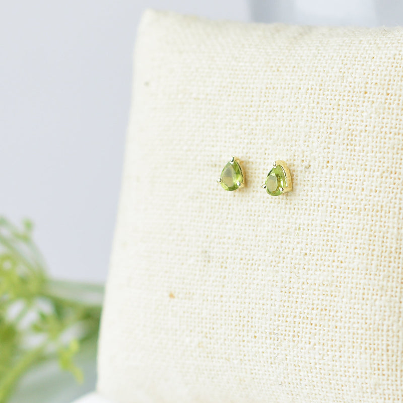 Gemstone Teardrop Stud Earrings-Peridot-August-Lemons and Limes Boutique