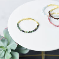 Taylor Gemstone and Gold Beaded Stretch Bracelet-Bracelets-Turquoise-Lemons and Limes Boutique