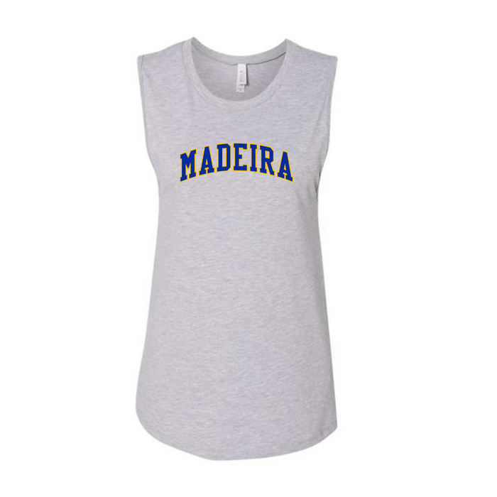 Two Color Collegiate Block Madeira Muscle Tank Top on Athletic Gray--Lemons and Limes Boutique