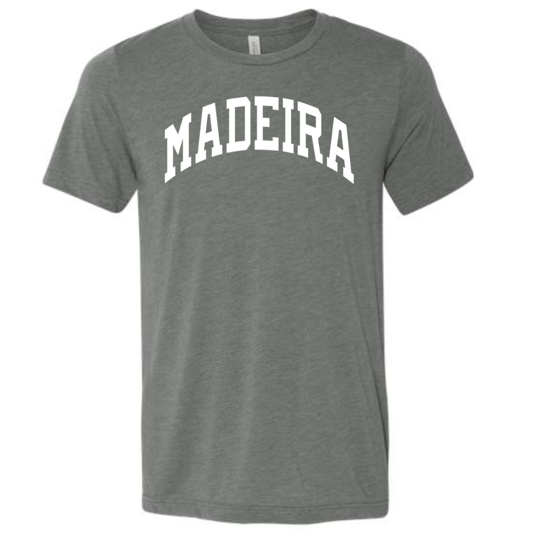 White Curved Madeira Short Sleeve Tee on Deep Heather-Lemons and Limes Boutique