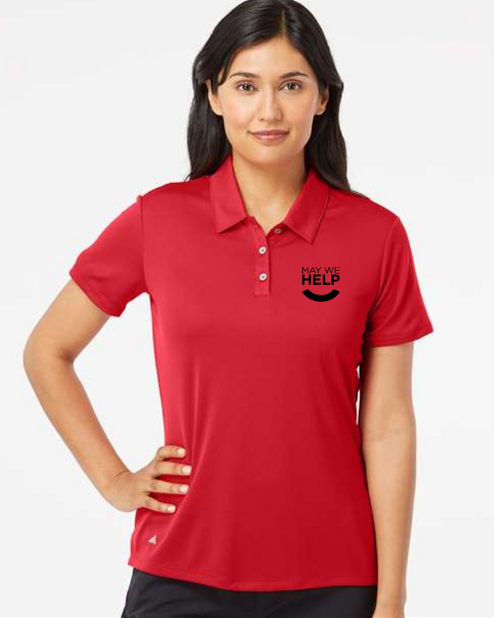 May We Help Embroidered Women's Adidas Polo in Red-Lemons and Limes Boutique