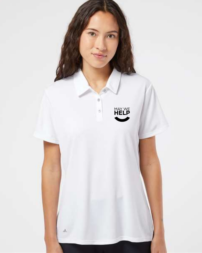 May We Help Embroidered Women's Adidas Polo in White-Lemons and Limes Boutique