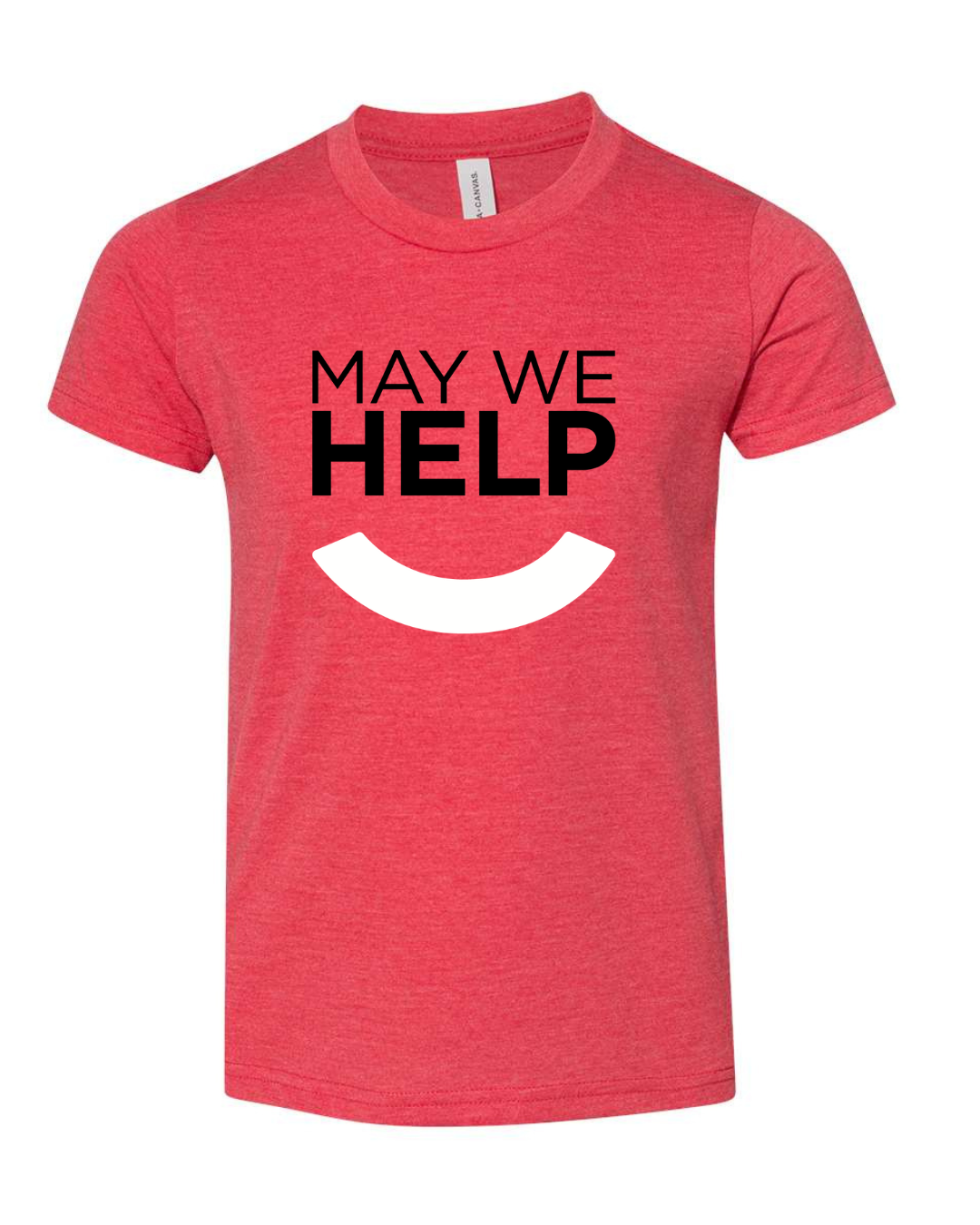 May We Help (Black/White) on Heather Red Short Sleeve Tee- Unisex-Lemons and Limes Boutique