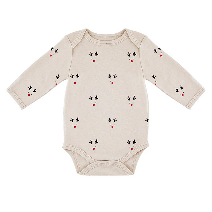 Long Sleeve Snapshirt - Grey Reindeer 6-12Mths-Lemons and Limes Boutique