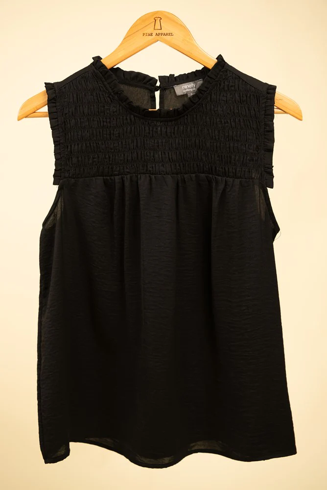 Air Flow Satin Tank in Black-Lemons and Limes Boutique