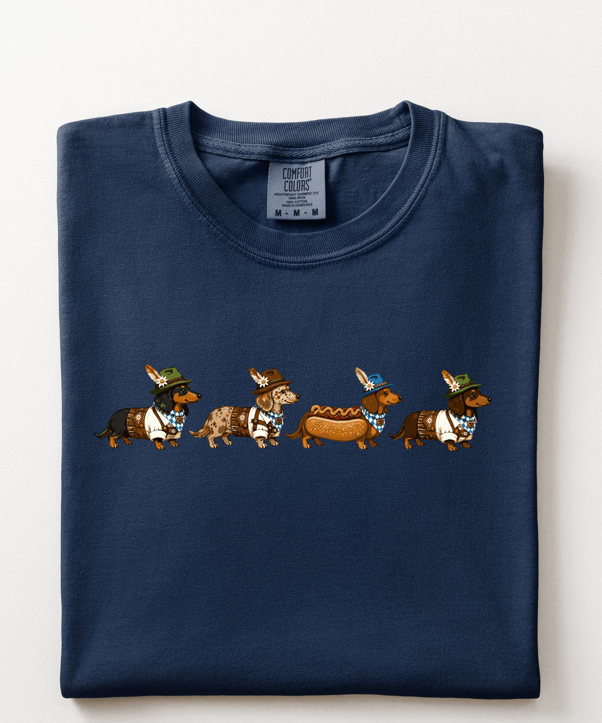 Oktoberfest Dachsund Parade on Garment Dyed True Navy Tee