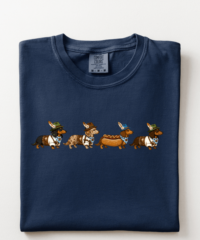 Oktoberfest Dachsund Parade on Garment Dyed True Navy Tee