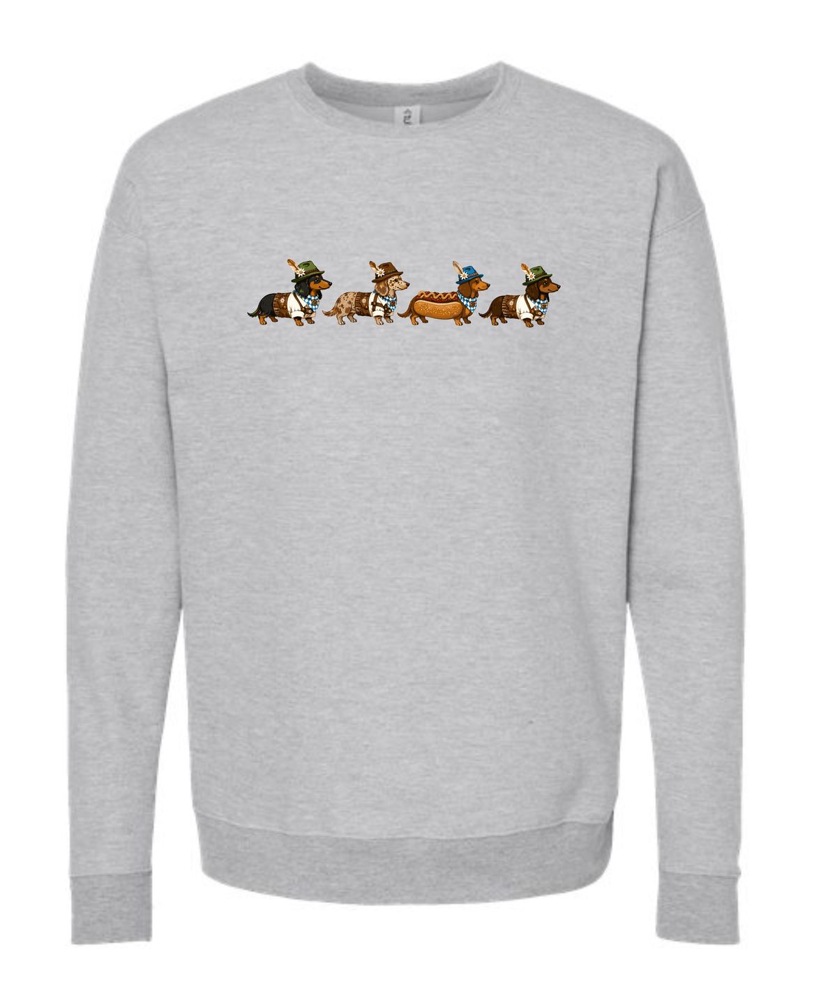 Oktoberfest Dachshund on Athletic Gray Crewneck Sweatshirt