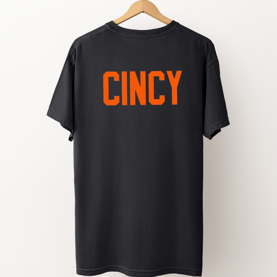 Orange Block CINCY T-Shirt on Garment Dyed Black
