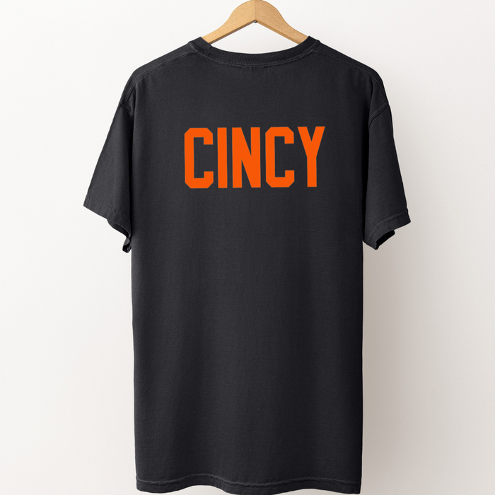 Orange Block CINCY T-Shirt on Garment Dyed Black