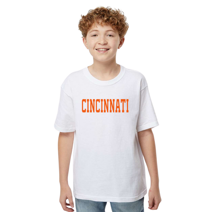 Cincinnati Orange T-Shirt on White- Youth--Lemons and Limes Boutique