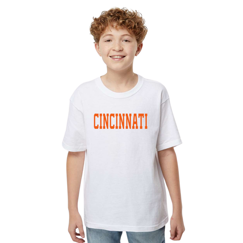 RETIRED-Cincinnati Orange T-Shirt on White- Youth--Lemons and Limes Boutique