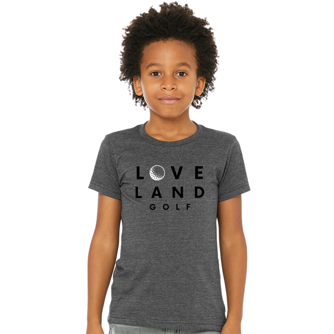 Loveland Golf Ball T-Shirt on Deep Heather Gray- YOUTH--Lemons and Limes Boutique