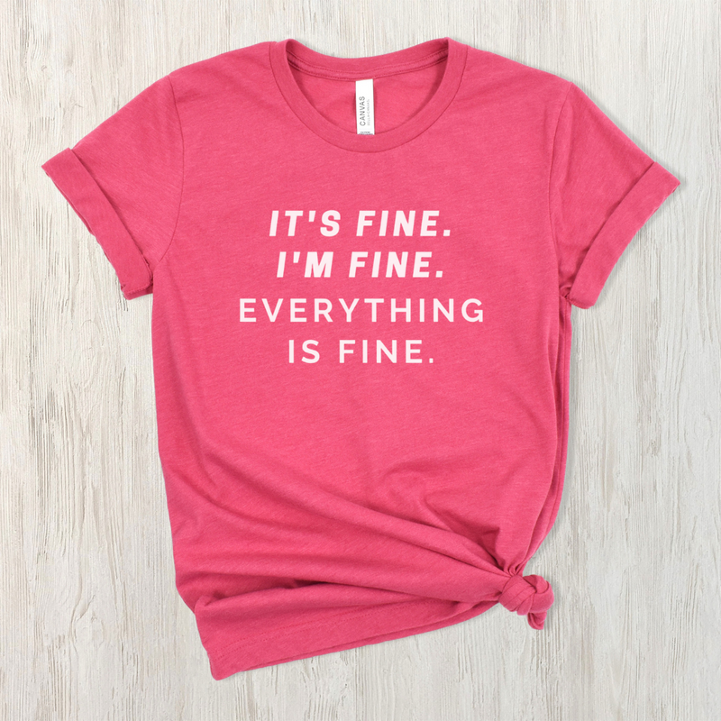 It's Fine Curved T-Shirt on Heather Berry-Graphic Tee-Lemons and Limes Boutique