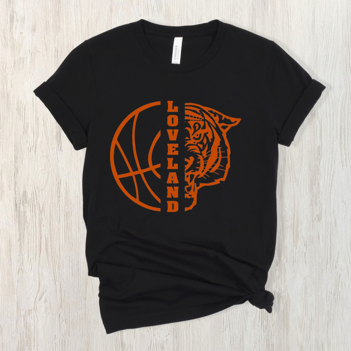 Loveland Tigers Basketball T-Shirt on Black--Lemons and Limes Boutique