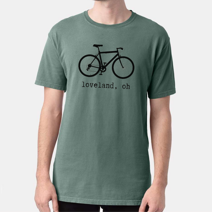 Loveland Ohio Vintage Bike Pigment Dyed T-Shirt on Cypress--Lemons and Limes Boutique