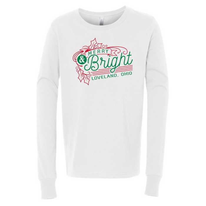 Merry and Bright Loveland 2 Color Long Sleeve Tee on White-YOUTH--Lemons and Limes Boutique