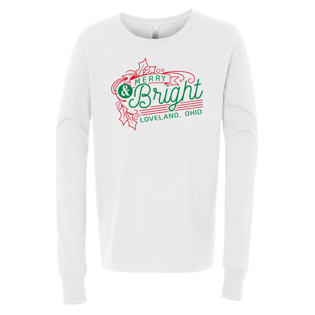 Merry and Bright Loveland 2 Color Long Sleeve Tee on White-YOUTH-Lemons and Limes Boutique