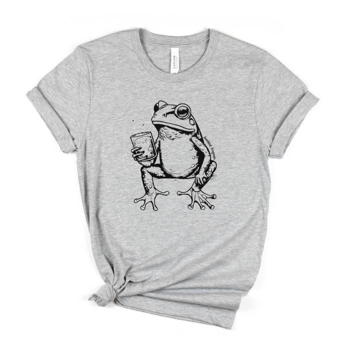 Loveland Frogman with Drink in Black T-Shirt on Athletic Gray--Lemons and Limes Boutique