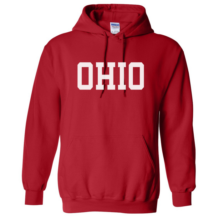OHIO Block Hooded Fleece Sweatshirt on Red--Lemons and Limes Boutique