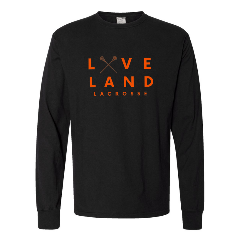 Long Sleeve Loveland Lacrosse T-Shirt on Black--Lemons and Limes Boutique