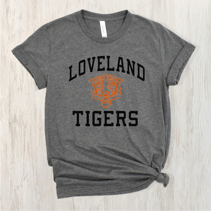 Vintage Loveland Tigers Graphic T-Shirt on Deep Heather Grey--Lemons and Limes Boutique