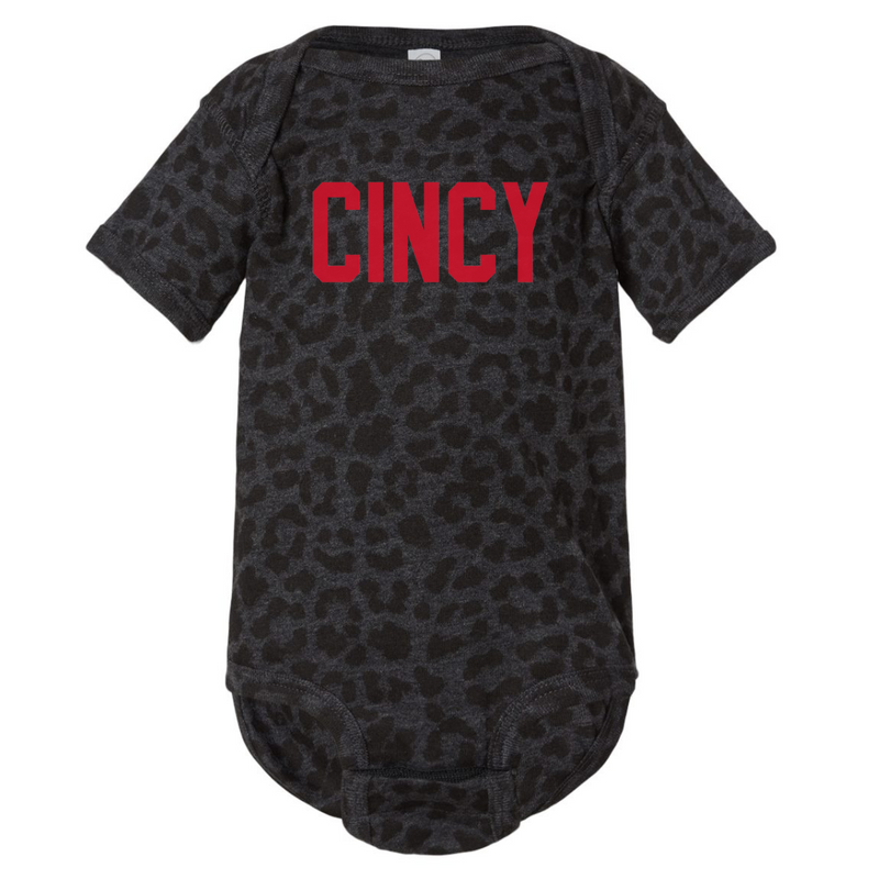 CINCY Red Short Sleeve Body Suit on Leopard-YOUTH--Lemons and Limes Boutique
