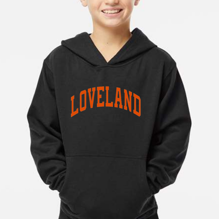 Loveland Orange Curve Hoodie on Black-YOUTH--Lemons and Limes Boutique