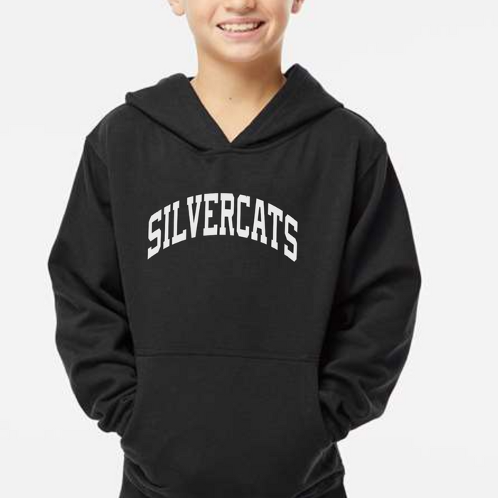 Silvercats Curved Hoodie on black-YOUTH--Lemons and Limes Boutique