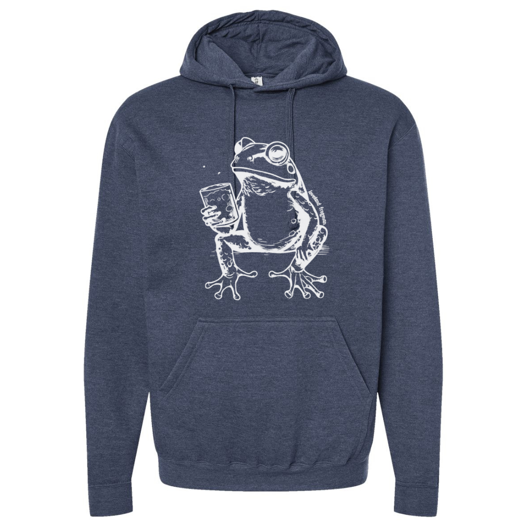 Frogman with Drink Hoodie on Heather Denim--Lemons and Limes Boutique