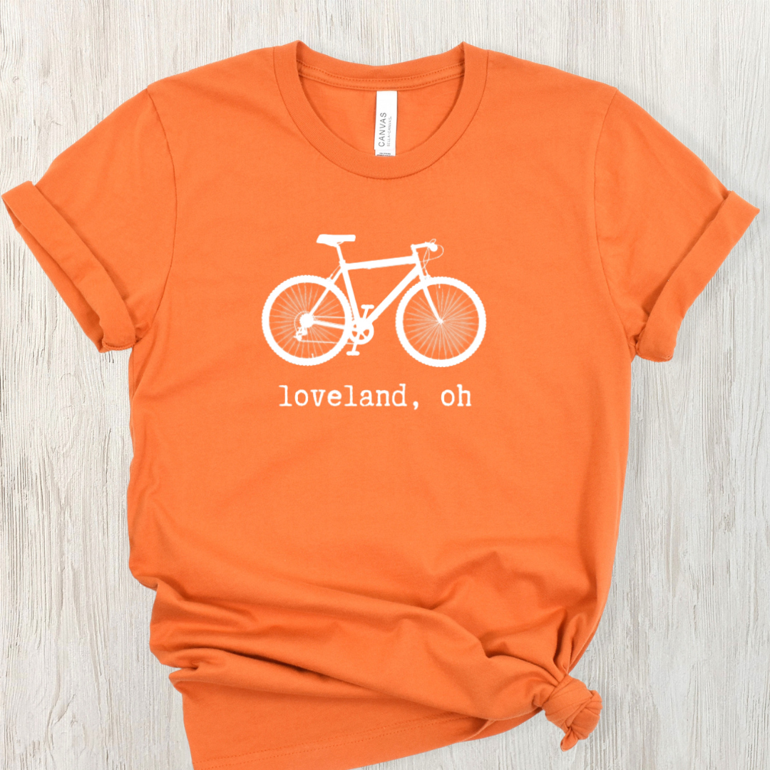 Loveland Vintage Bike T-Shirt on Heather Orange-Graphic Tee-Lemons and Limes Boutique