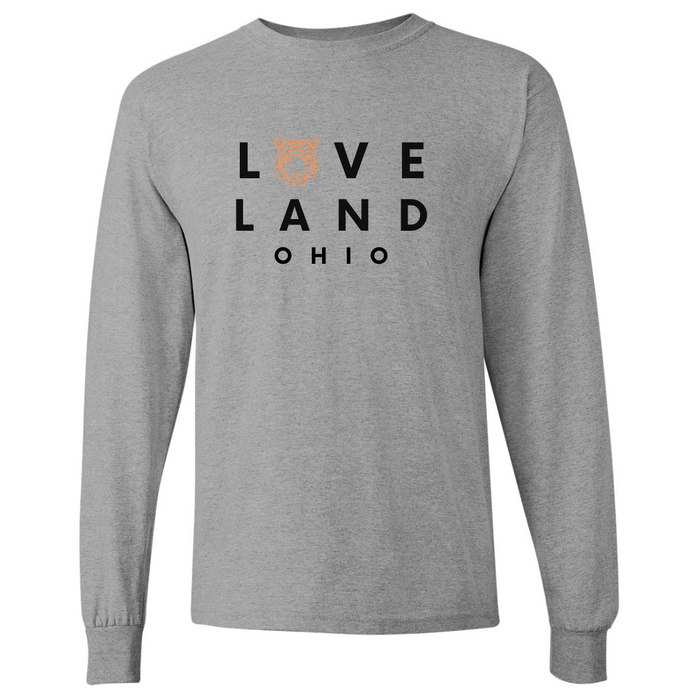 Loveland Ohio Tiger Face Long Sleeve T-Shirt on Athletic Gray--Lemons and Limes Boutique