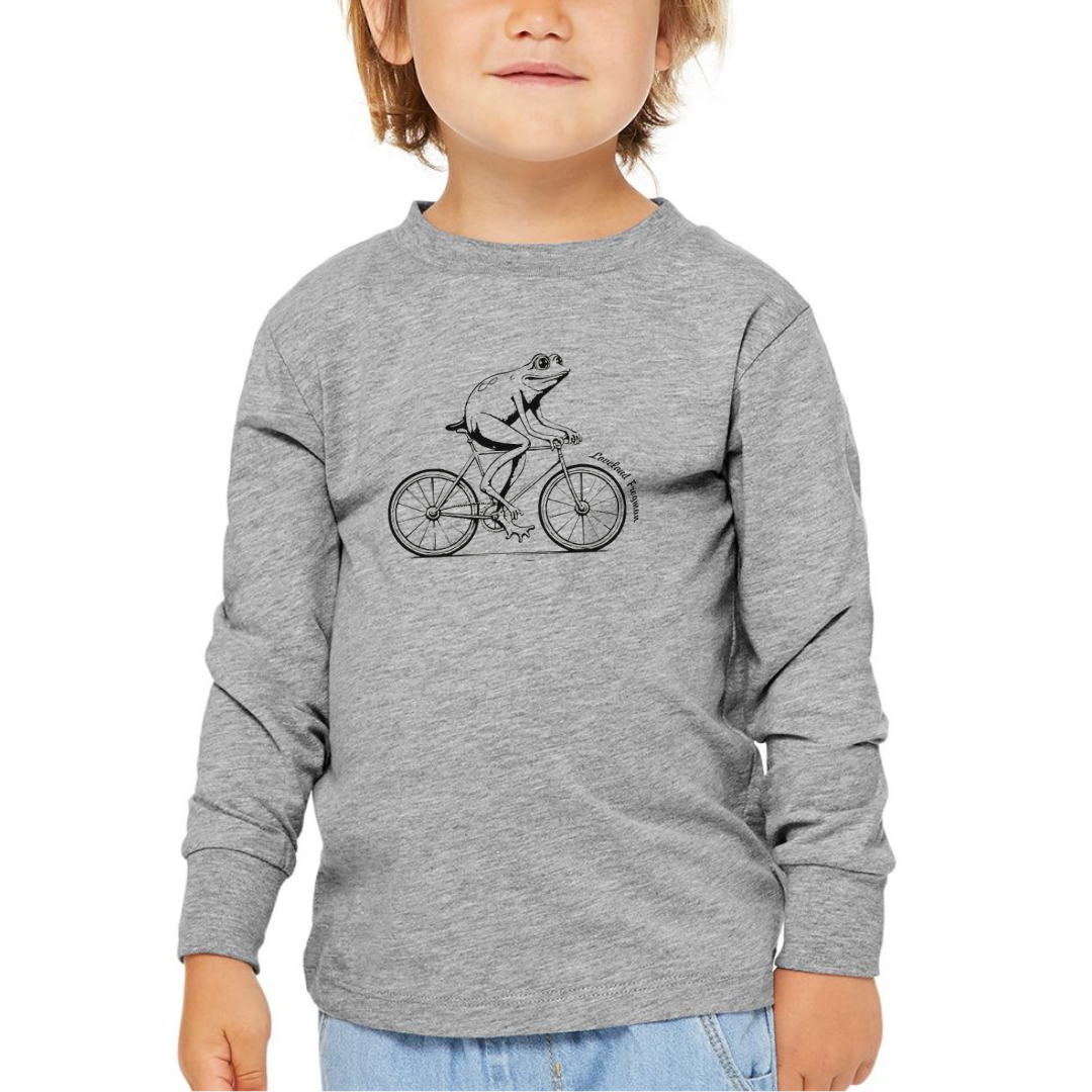 Frogman on Bike Long Sleeve T-Shirt on Athletic Gray-TODDLER--Lemons and Limes Boutique