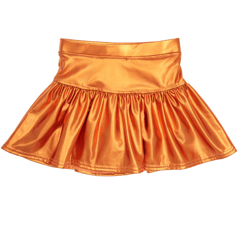 Youth Slick Metallic Gathered Skort in Orange--Lemons and Limes Boutique