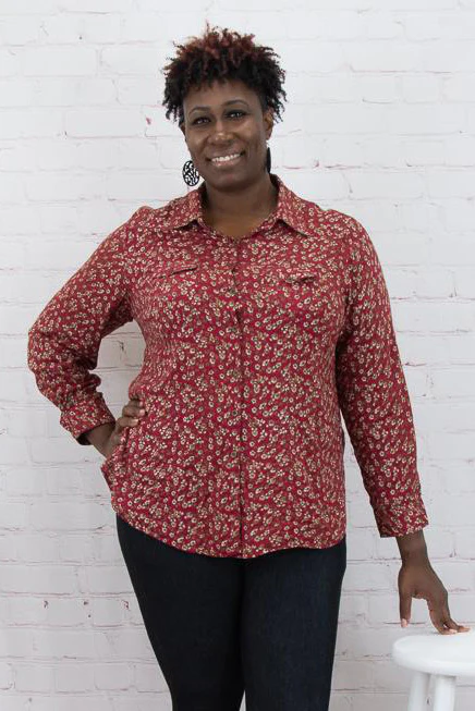 Printed Top - Curvy in Wine--Lemons and Limes Boutique