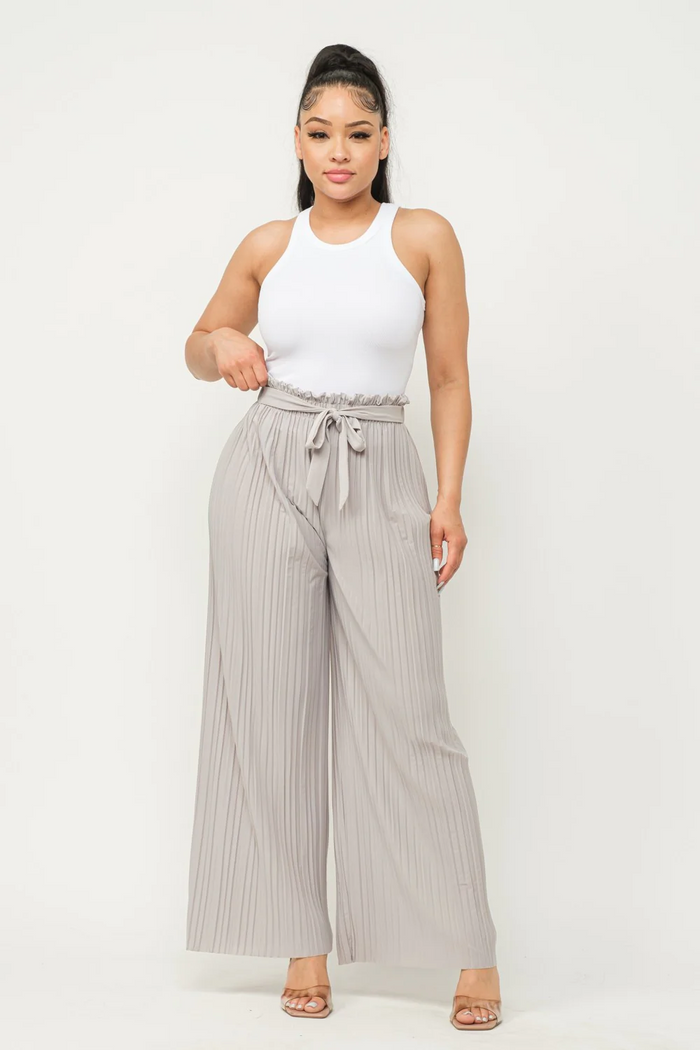 Tie Front Pleated Pant in Cloud Gray--Lemons and Limes Boutique