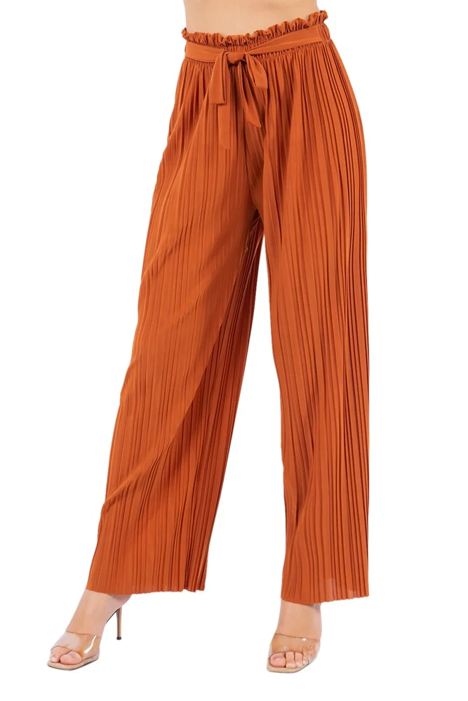 Tie Front Pleated Pant in Cognac--Lemons and Limes Boutique