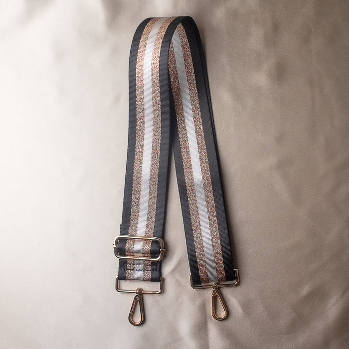 Black and Rose Gold Striped Purse Strap--Lemons and Limes Boutique