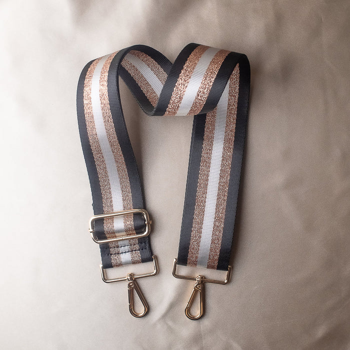 Black and Rose Gold Striped Purse Strap--Lemons and Limes Boutique