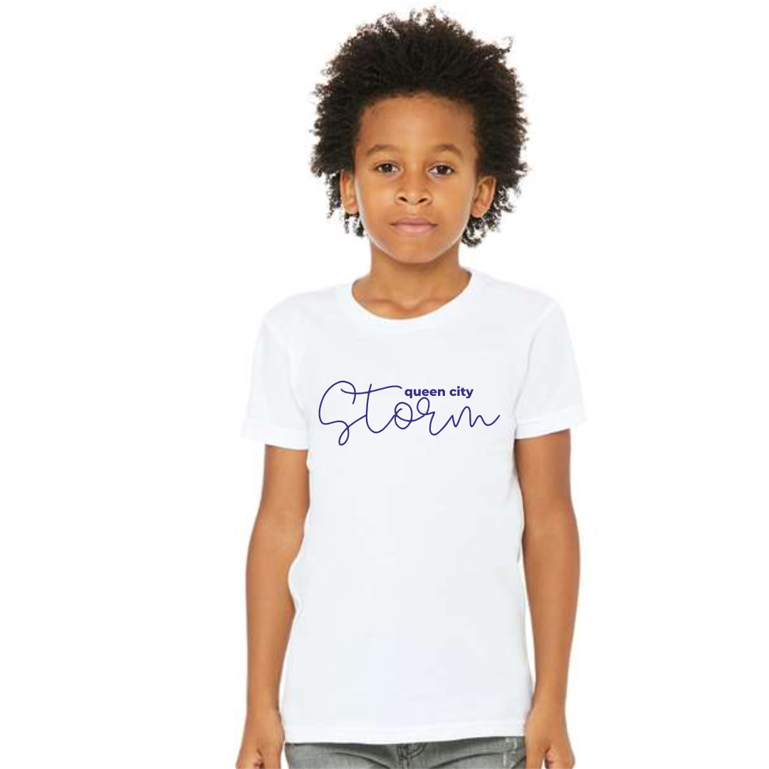 Queen City Storm Script Short Sleeve Tee-White-Youth Small-Lemons and Limes Boutique