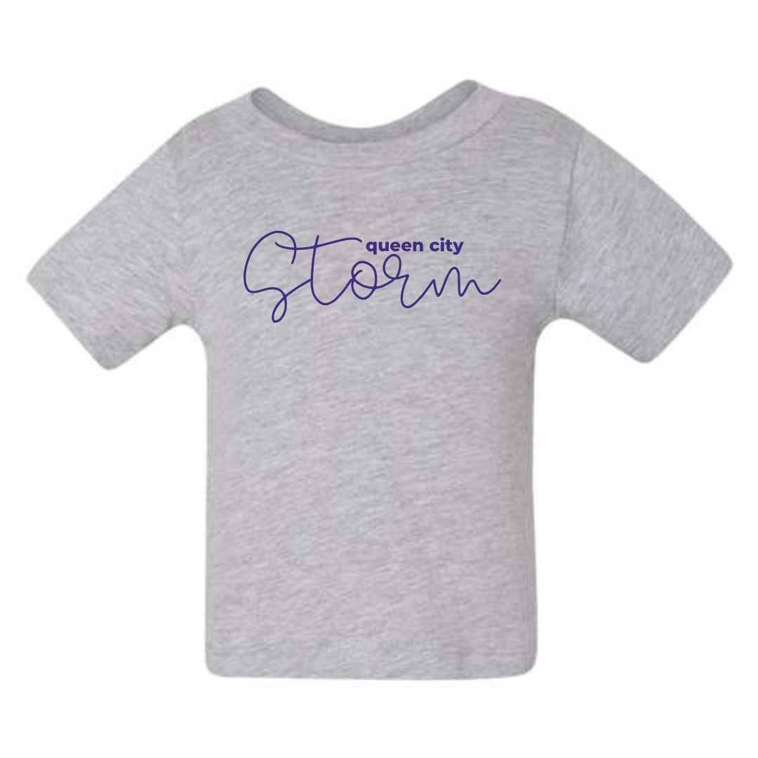 Queen City Storm Script Short Sleeve Tee-Heather Athletic Grey-2T-Lemons and Limes Boutique