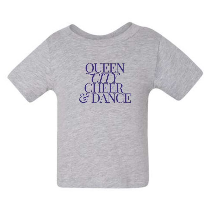 Queen City Cheer and Dance Modern Font Short Sleeve Tee: Toddler, Youth and Adult-Heather Athletic Grey-2T-Lemons and Limes Boutique